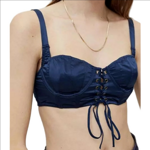 NWT URBAN OUTFITTERS | Out From Under Eden Lace-Up bra Corset Top Navy Sz M